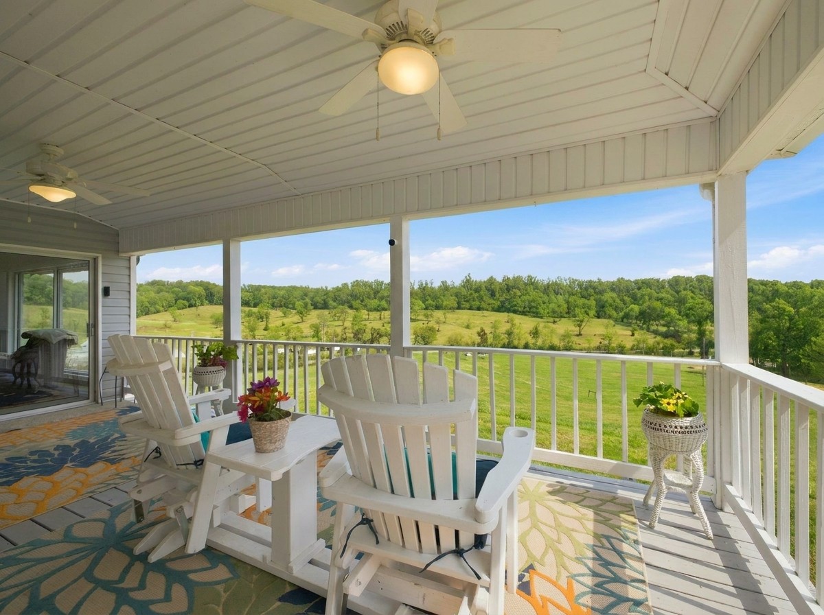 Covered deck with sweeping Keg Springs Valley views