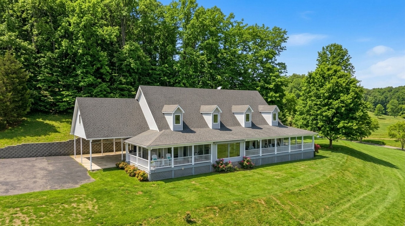 Aerial view of home and wraparound porch — Hampshire TN